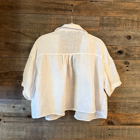 Zara White Linen Cropped Button Down in S - Picture 4 of 4